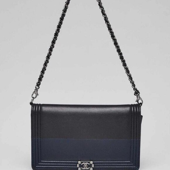 Chanel Black/Blue Quilted Leather Boy WOC Clutch Bag w/ Removable Strap - Picture 1 of 11